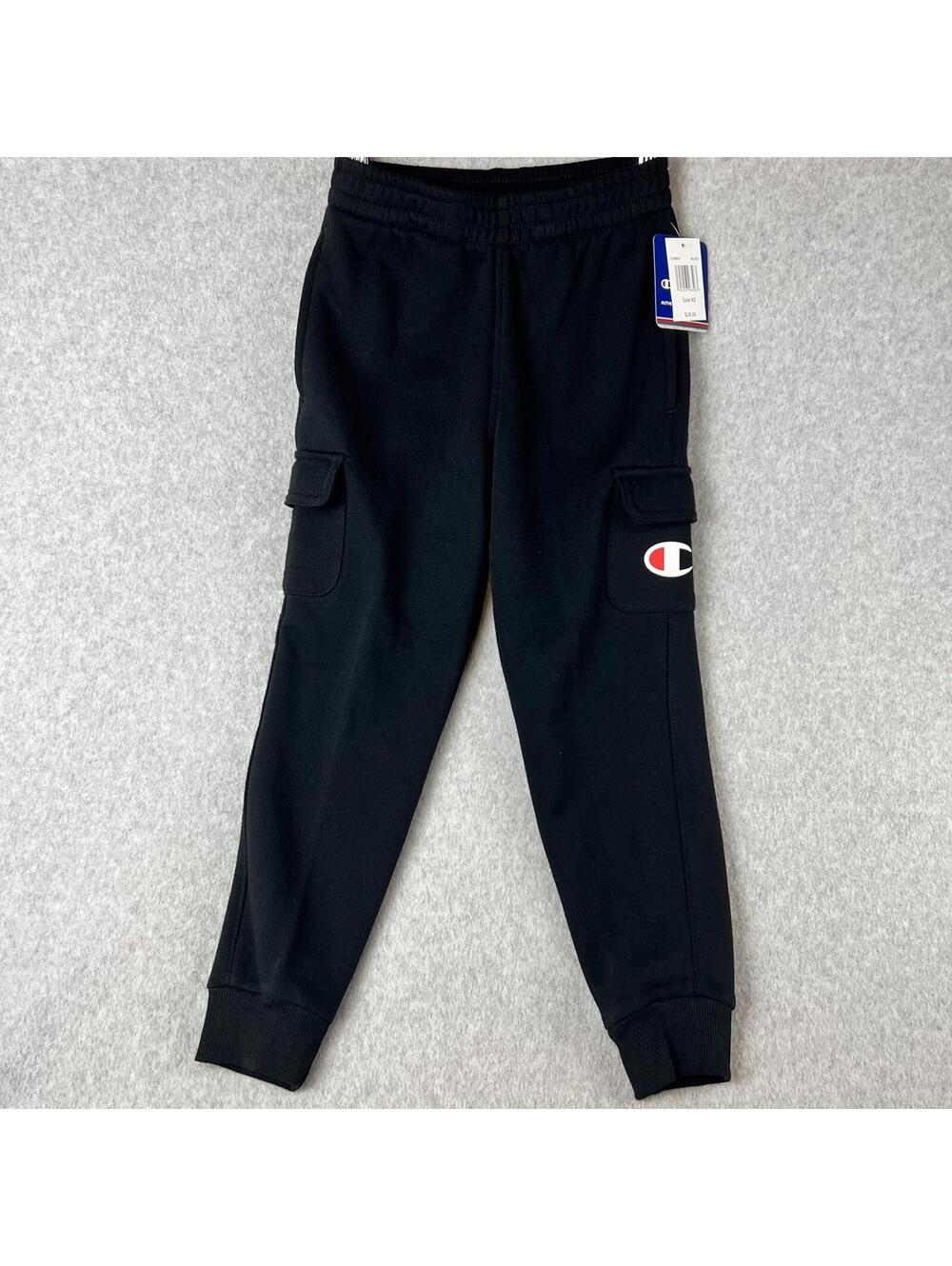 Champion Pull On Cargo Fleece Sweatpants Boys XS Classic Logo Black
